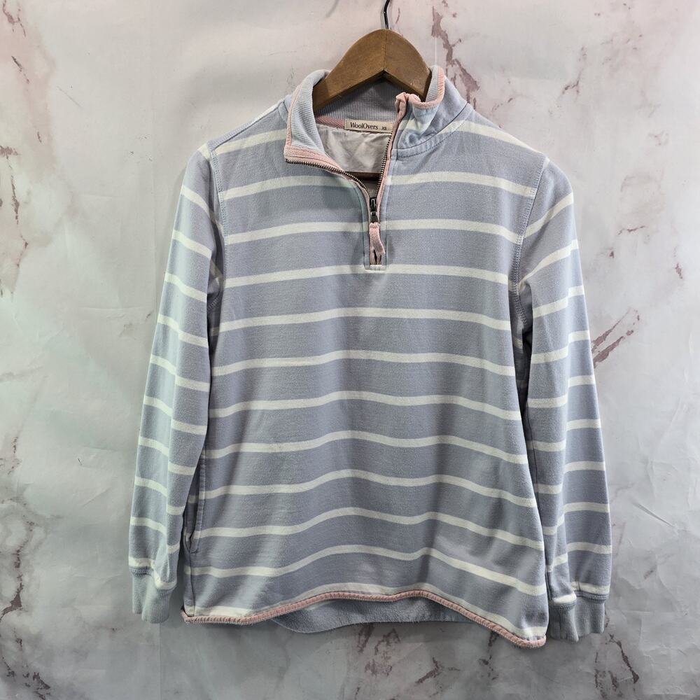 Woolovers Sweatshirt Womens XS Blue White Pink Striped Mock Pullover
